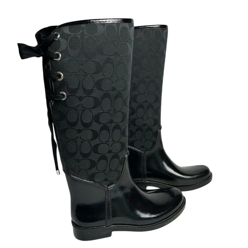 COACH Women's Tristee Black Lace-Up Rain Boots Size 7 - Picture 7 of 15